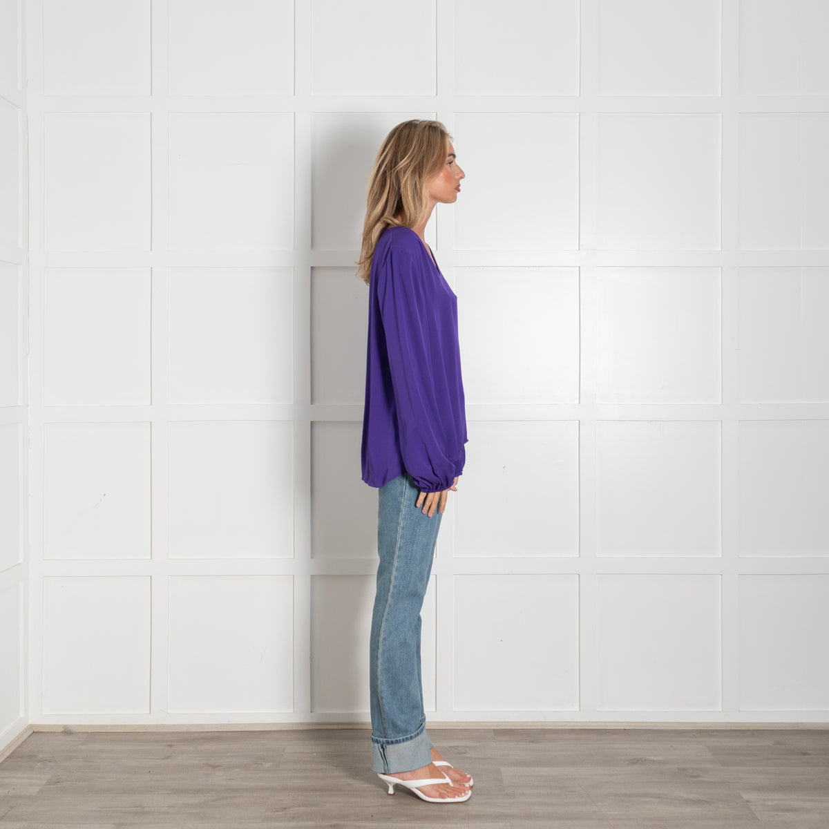 Diane Von Furstenberg Purple V-Neck Long Sleeve Blouse