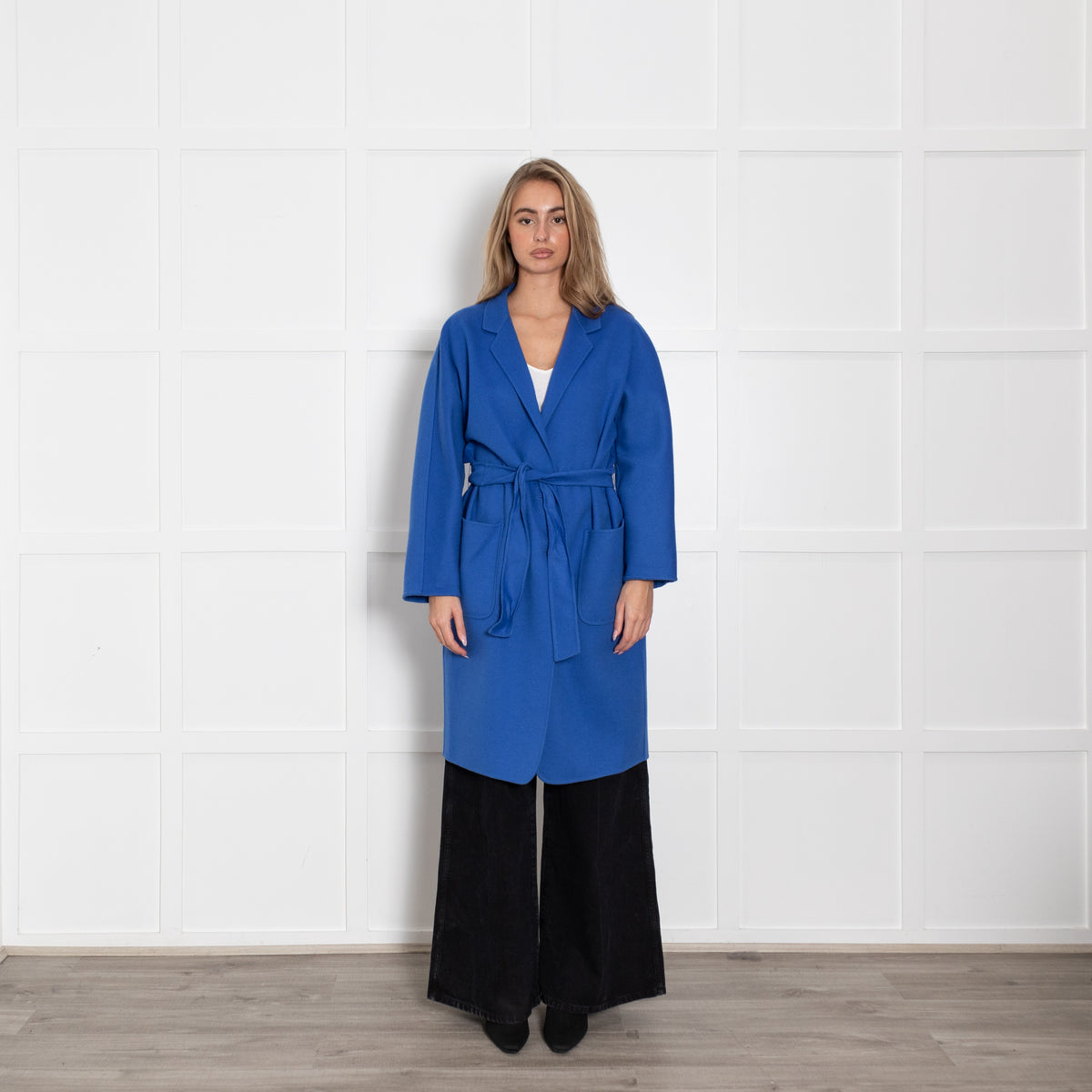 Max Mara Blue Wool Angora Blend Belted Coat