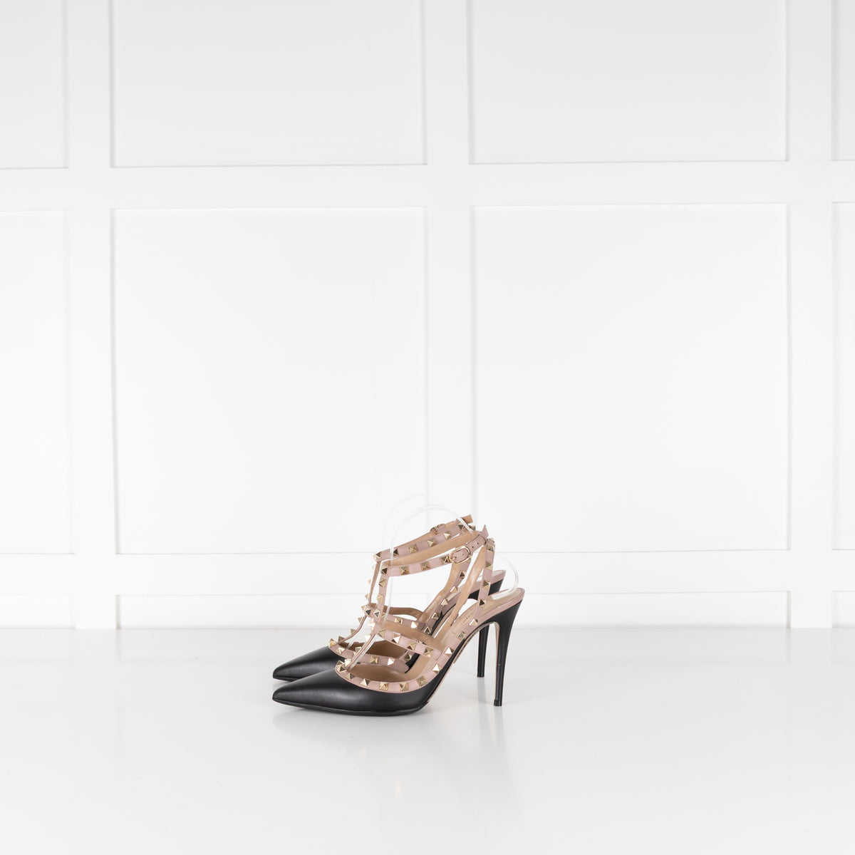 Valentino Black Nude Trim Rockstud Caged Heeled Shoes