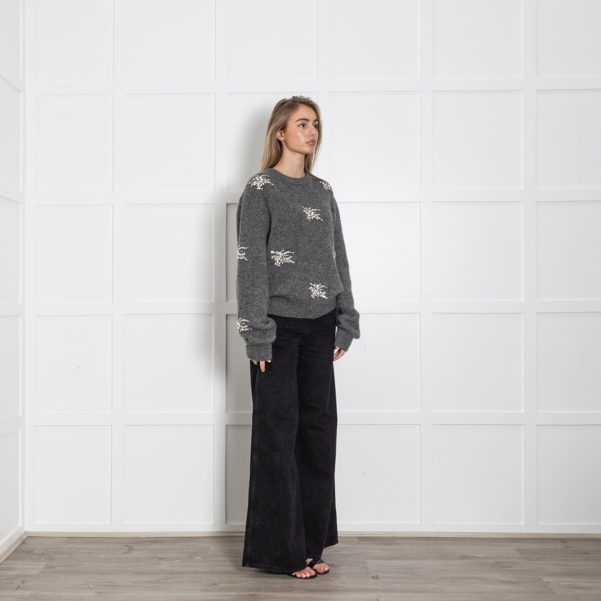 Burberry Grey Mohair Crystal EKD Round Neck Jumper