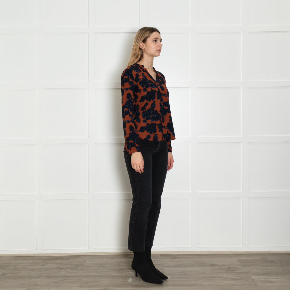Essentiel Antwerp Burnt Orange Navy Flower Print Blouse