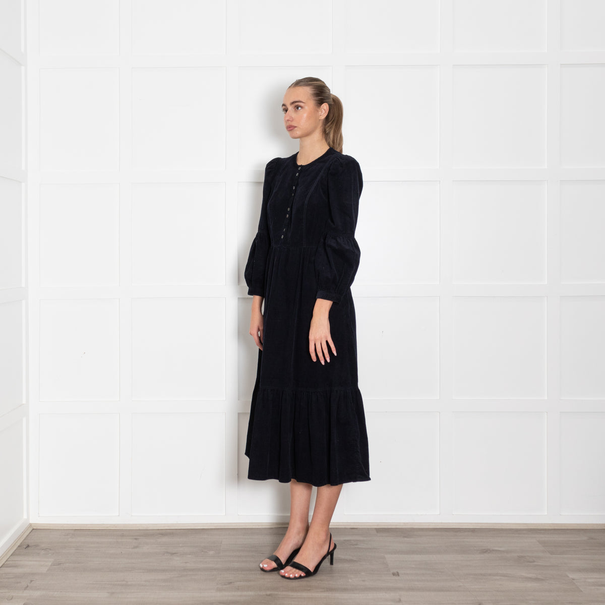 Cefinn Navy Blue Needle Cord Midi Dress