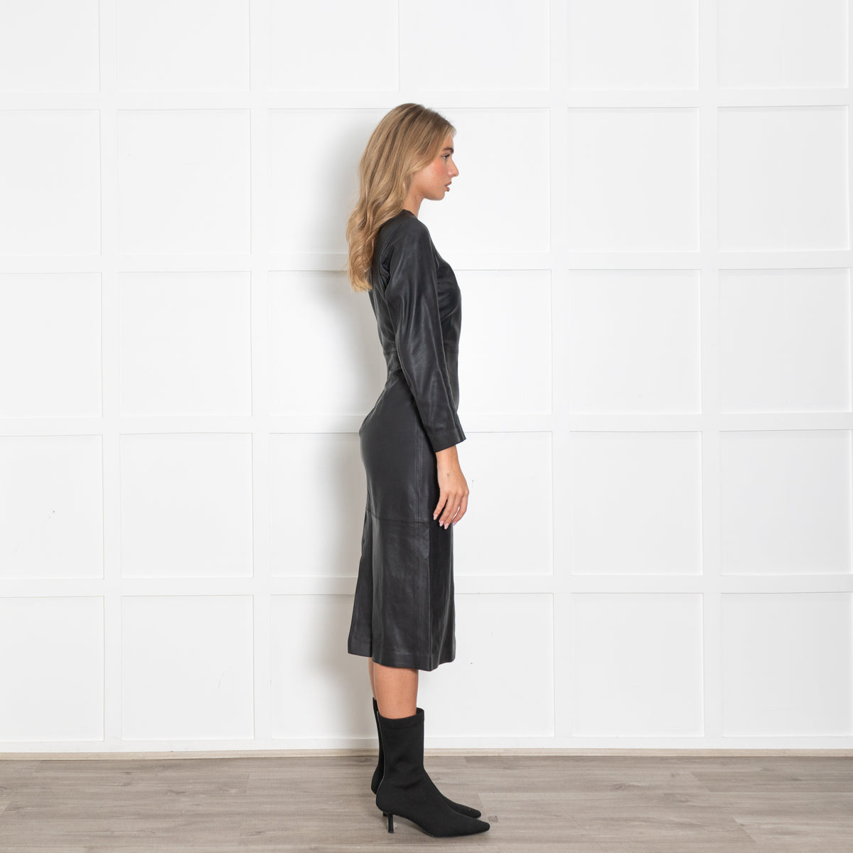 Toteme Black Paneled Leather Midi Dress