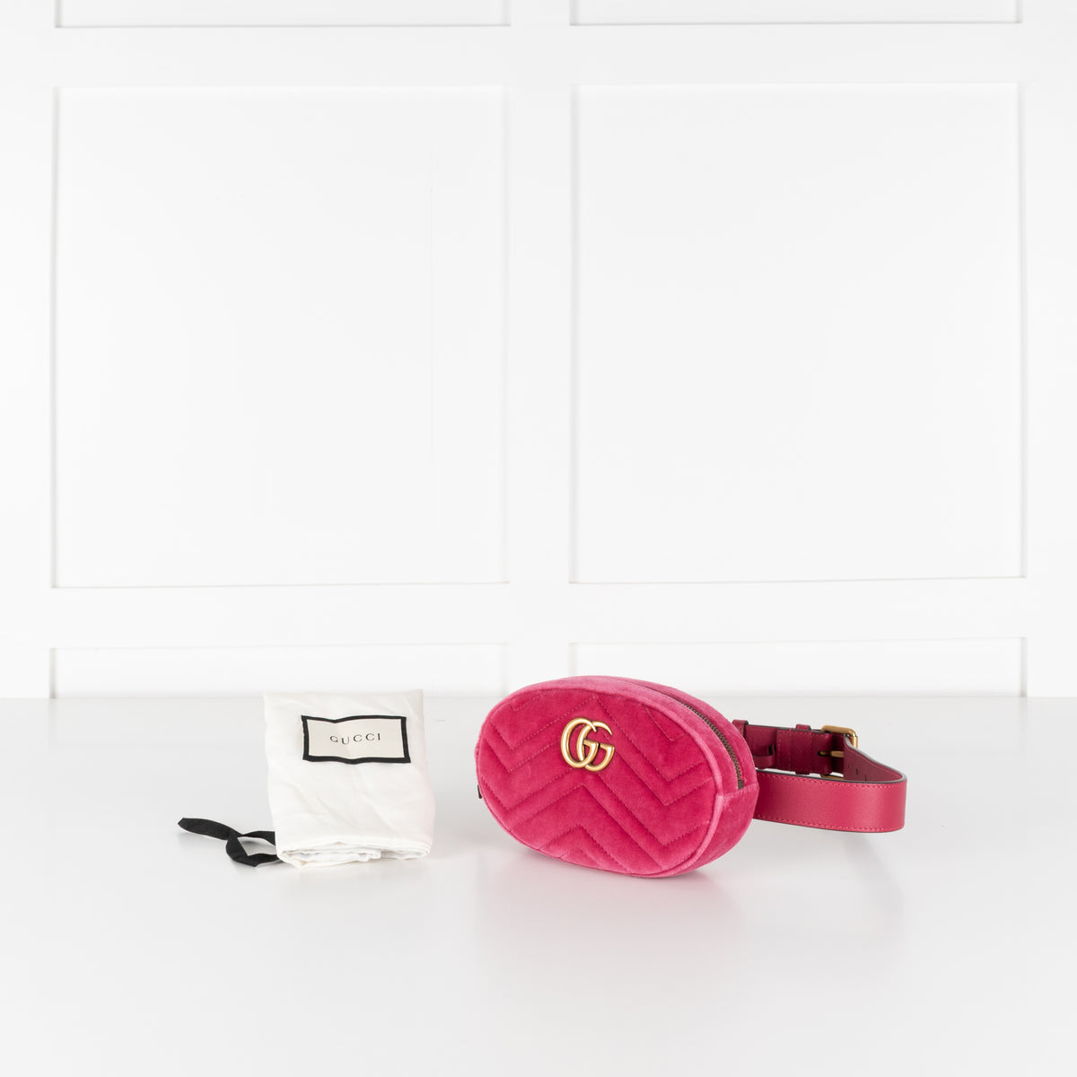 Gucci Marmont Matelasse Fuschia Pink Velvet Belt Bag