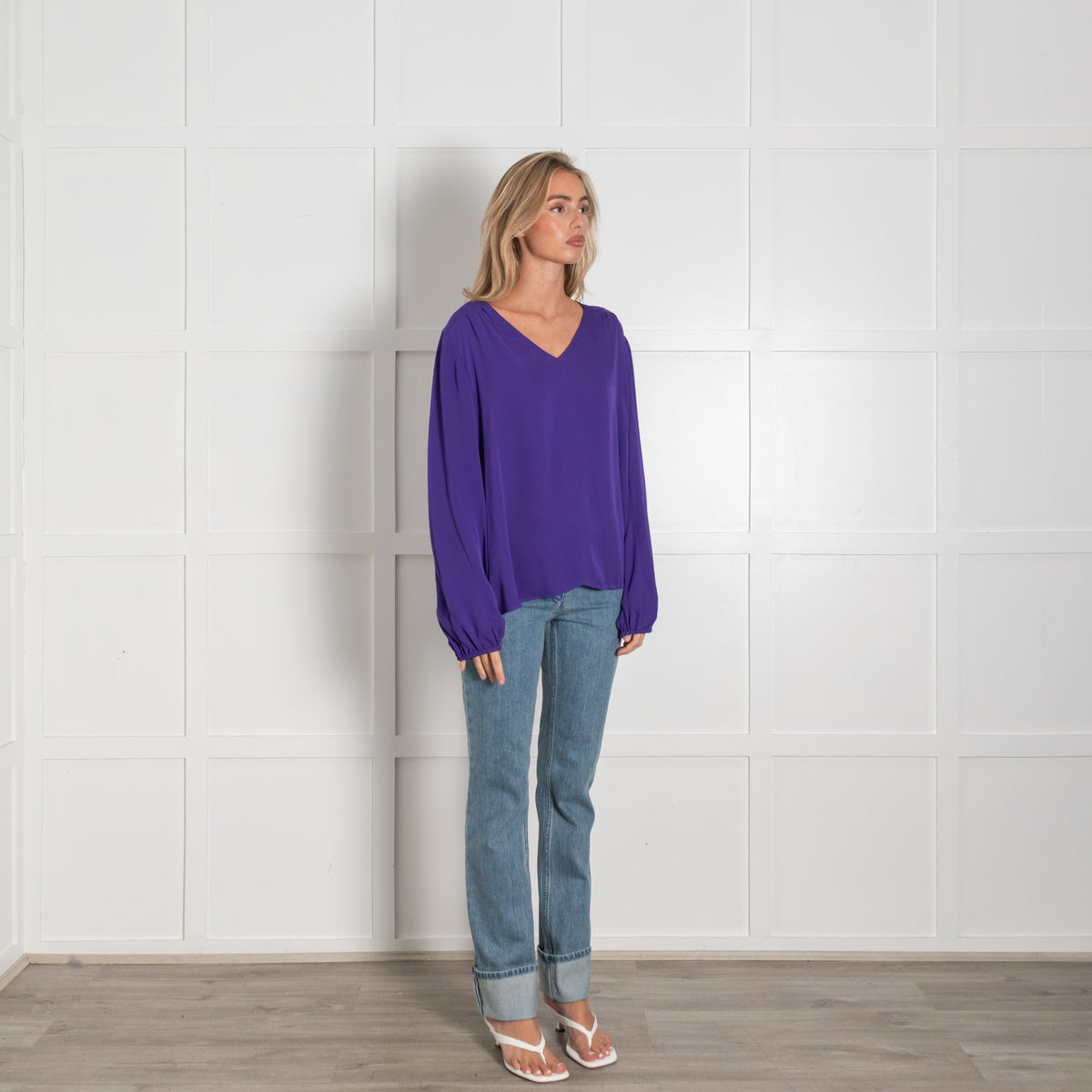 Diane Von Furstenberg Purple V-Neck Long Sleeve Blouse