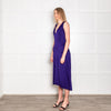 Victoria Beckham Purple Cobalt Satin V Neck Midi Dress