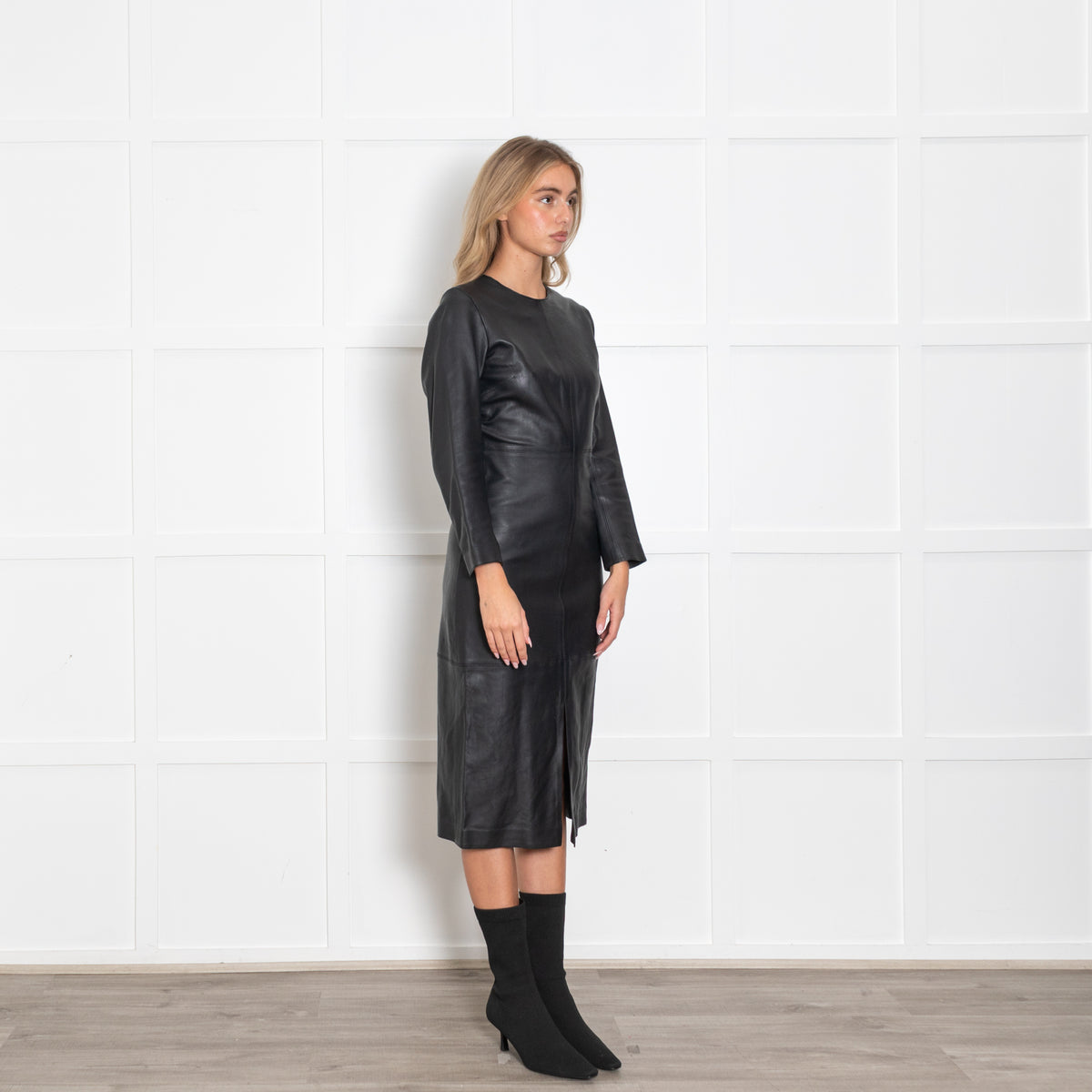 Toteme Black Paneled Leather Midi Dress