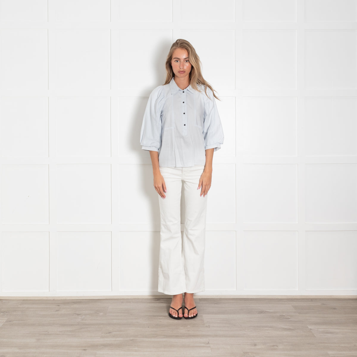 Munthe Pale Blue Collard Puff Blouse