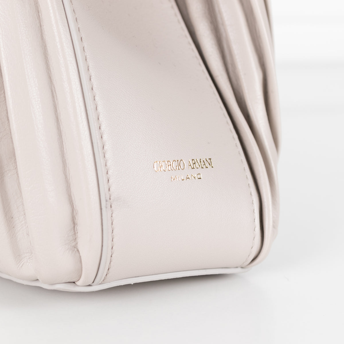 Giorgio Armani Light Grey Pleated Leather Bucket Bag