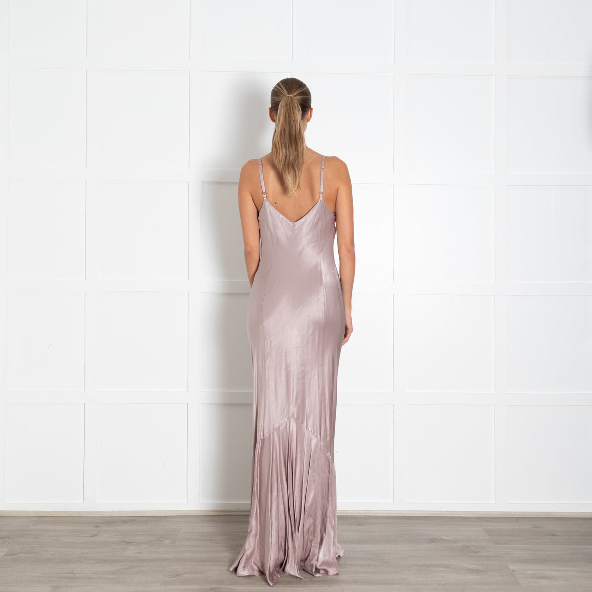 Ghost Taupe Satin Sleeveless Peplum Evening Dress