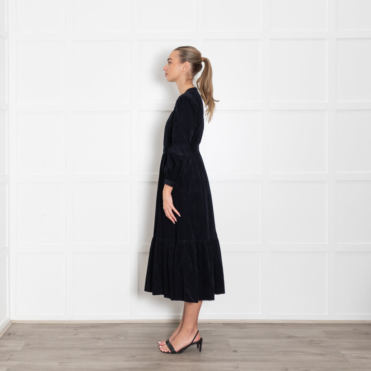 Cefinn Navy Blue Needle Cord Midi Dress