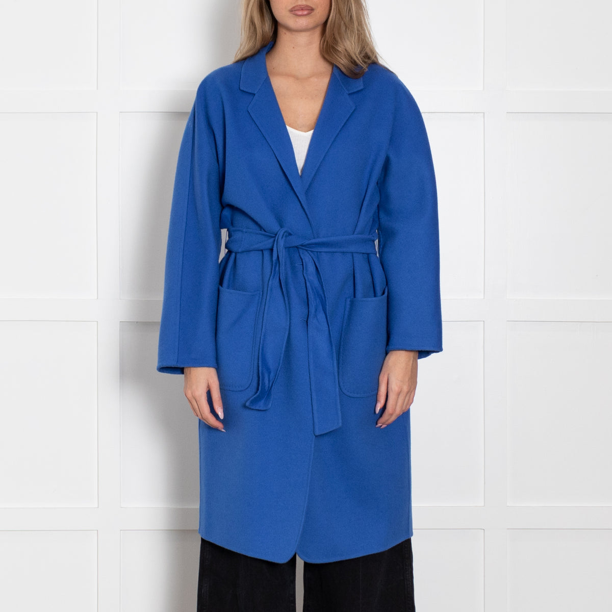 Max Mara Blue Wool Angora Blend Belted Coat