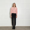 Sezane Pale Pink Black Velvet Heart Button Knitted Cardigan