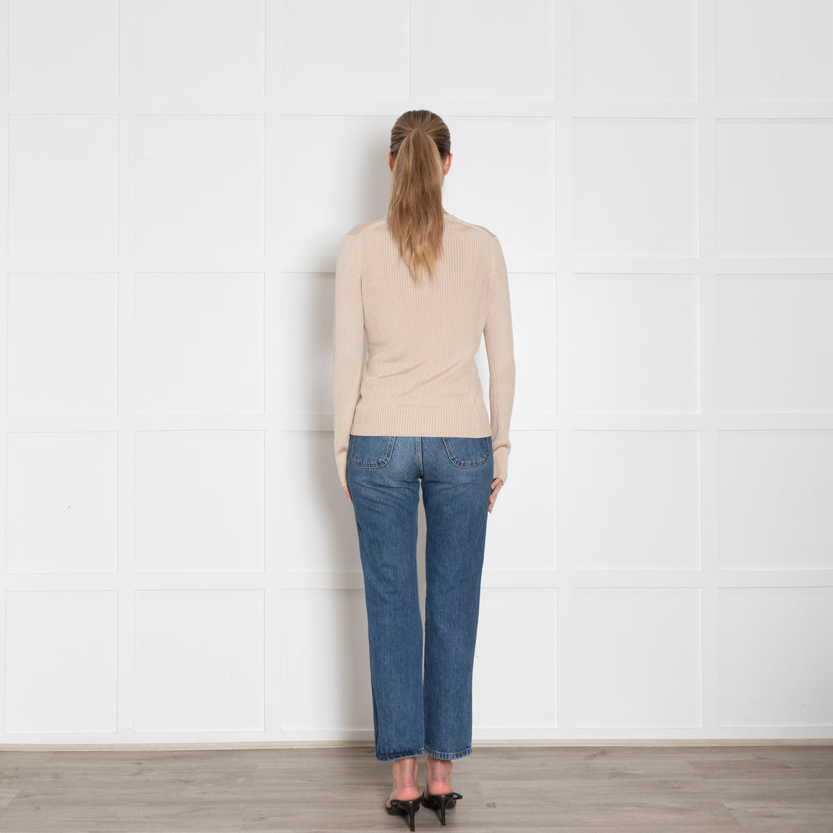 Me+Em Beige Gold Button Ribbed Cardigan