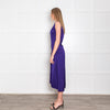 Victoria Beckham Purple Cobalt Satin V Neck Midi Dress