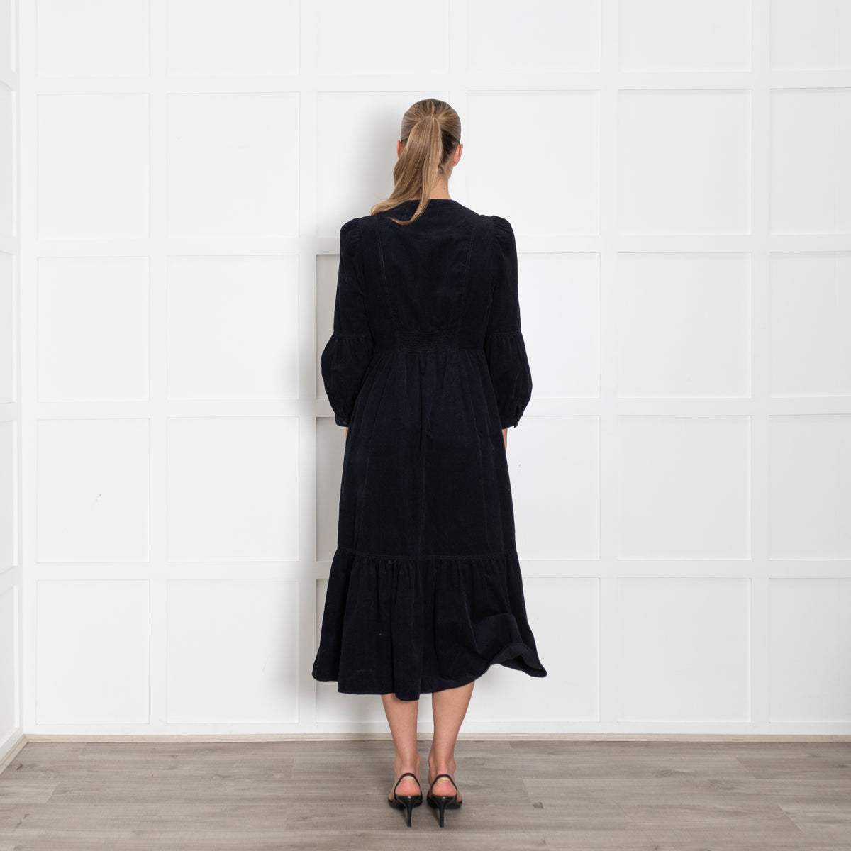 Cefinn Navy Blue Needle Cord Midi Dress