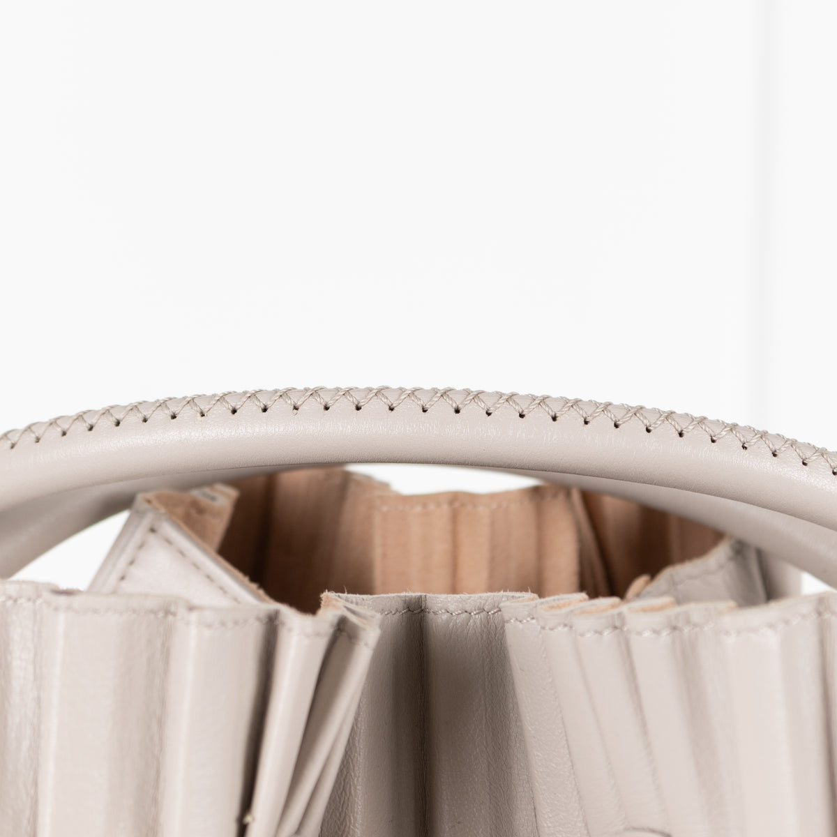 Giorgio Armani Light Grey Pleated Leather Bucket Bag