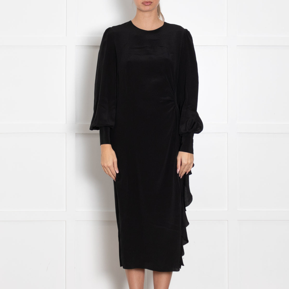 Zimmermann Black Long Sleeve Dress With Side Pleat Detail