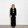 Saloni Camille Black Velvet Bow Embroidery Jumpsuit