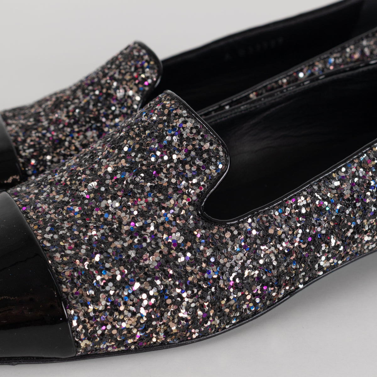 Chanel Black Glitter Cap Toe Loafers