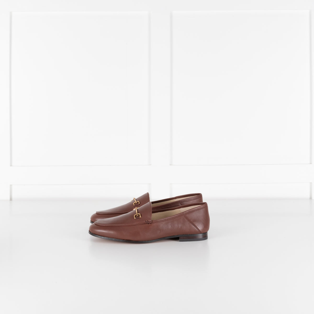 Sam Edelman Brown Leather Loraine Loafers With Gold Horsebit Detail