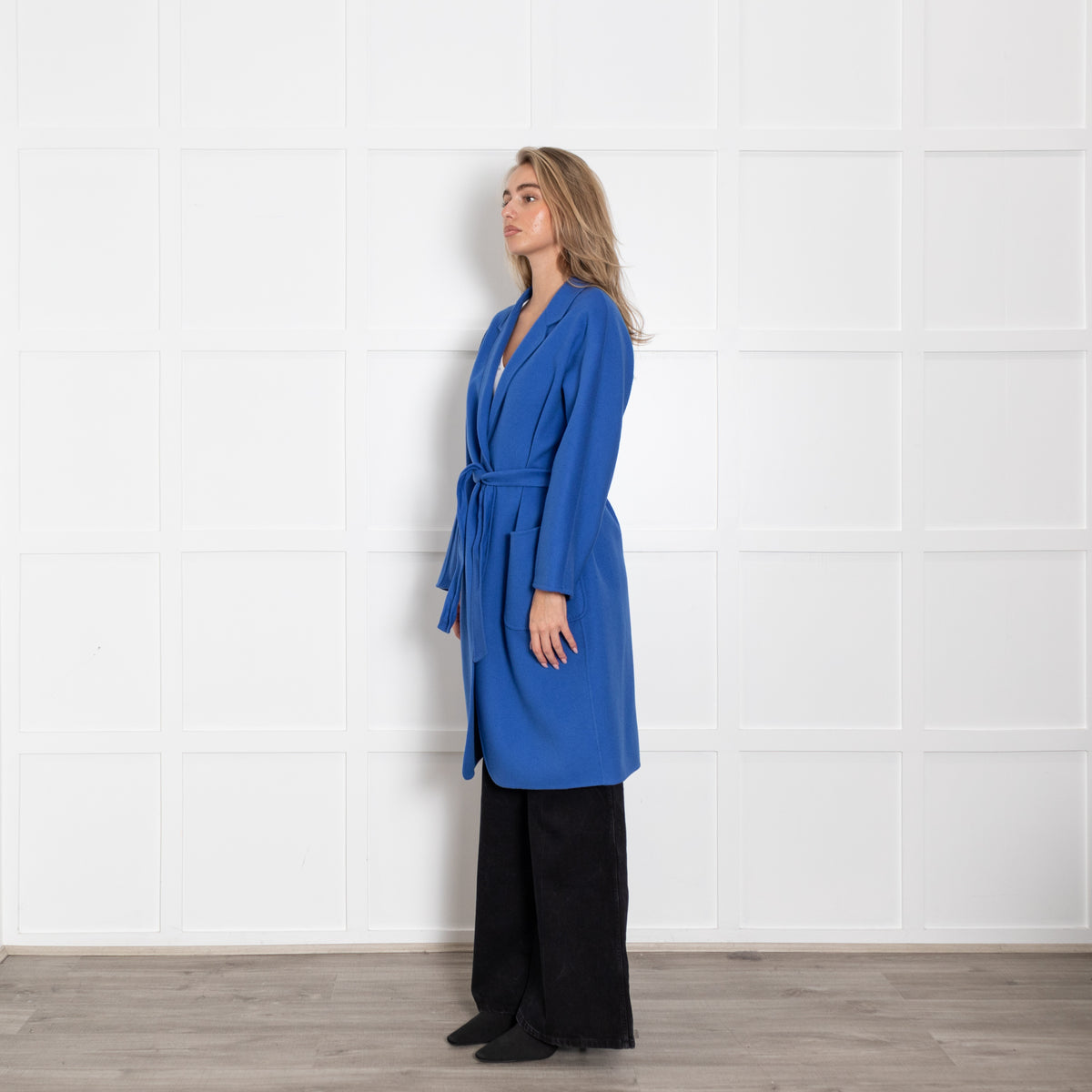 Max Mara Blue Wool Angora Blend Belted Coat