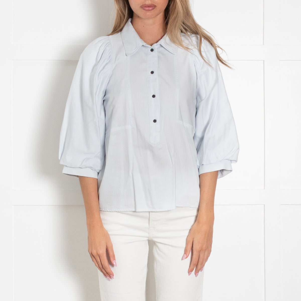 Munthe Pale Blue Collard Puff Blouse