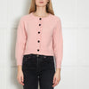 Sezane Pale Pink Black Velvet Heart Button Knitted Cardigan