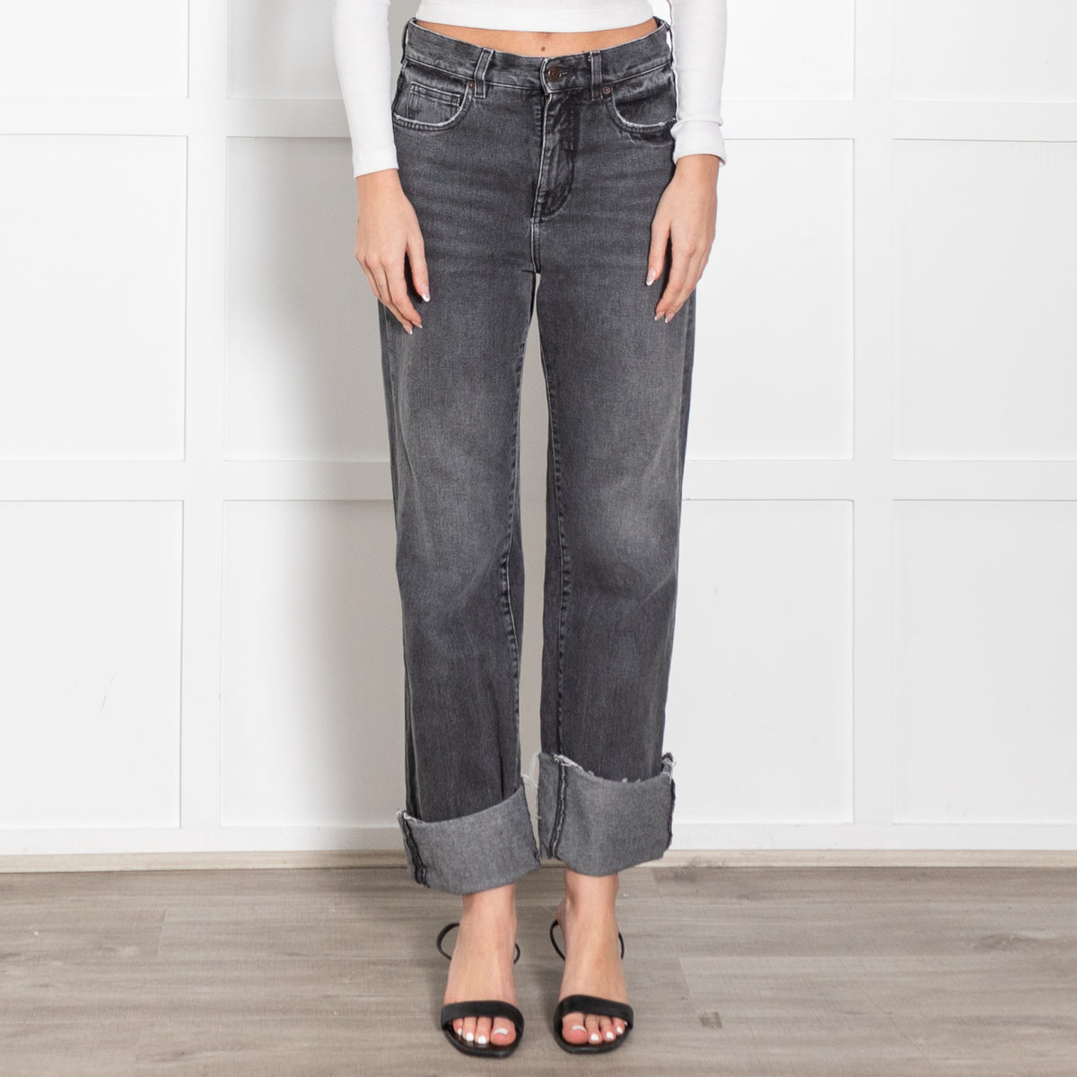 Me +Em Grey Denim  Ankle Grazer Turn Up Hem Jeans