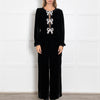Saloni Camille Black Velvet Bow Embroidery Jumpsuit