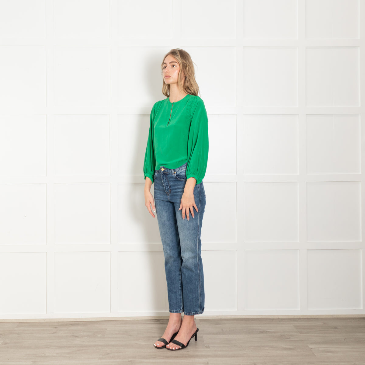 Joie Green Silk Ruched Side Detail Blouse