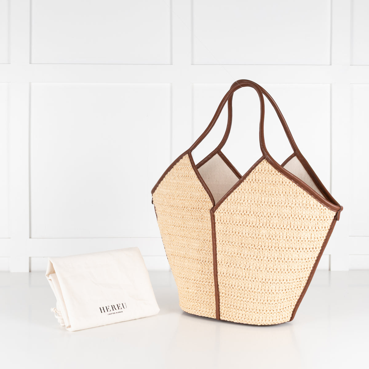 Hereu Natural Calella Raffia Brown Leather Trim Bag