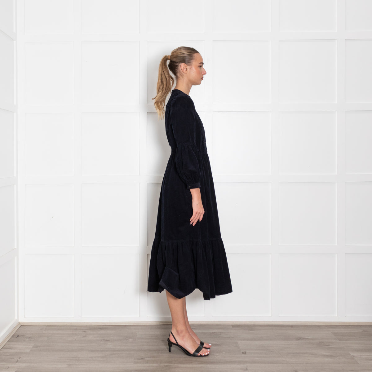 Cefinn Navy Blue Needle Cord Midi Dress