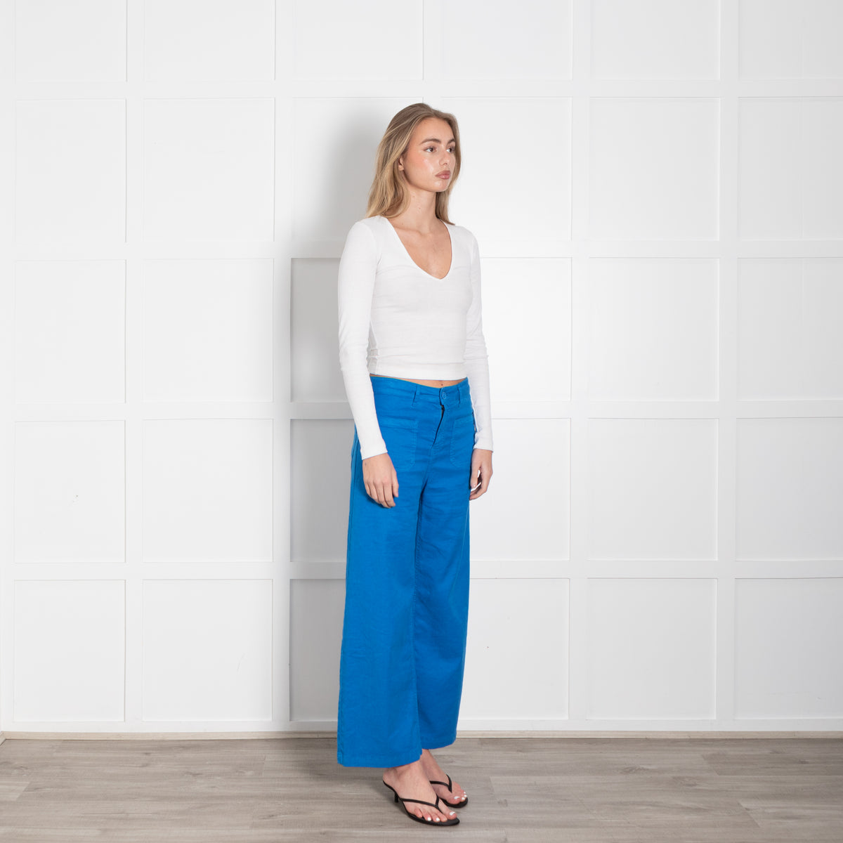 FIVE Paris Blue Twill Wide Leg Trousers