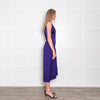Victoria Beckham Purple Cobalt Satin V Neck Midi Dress