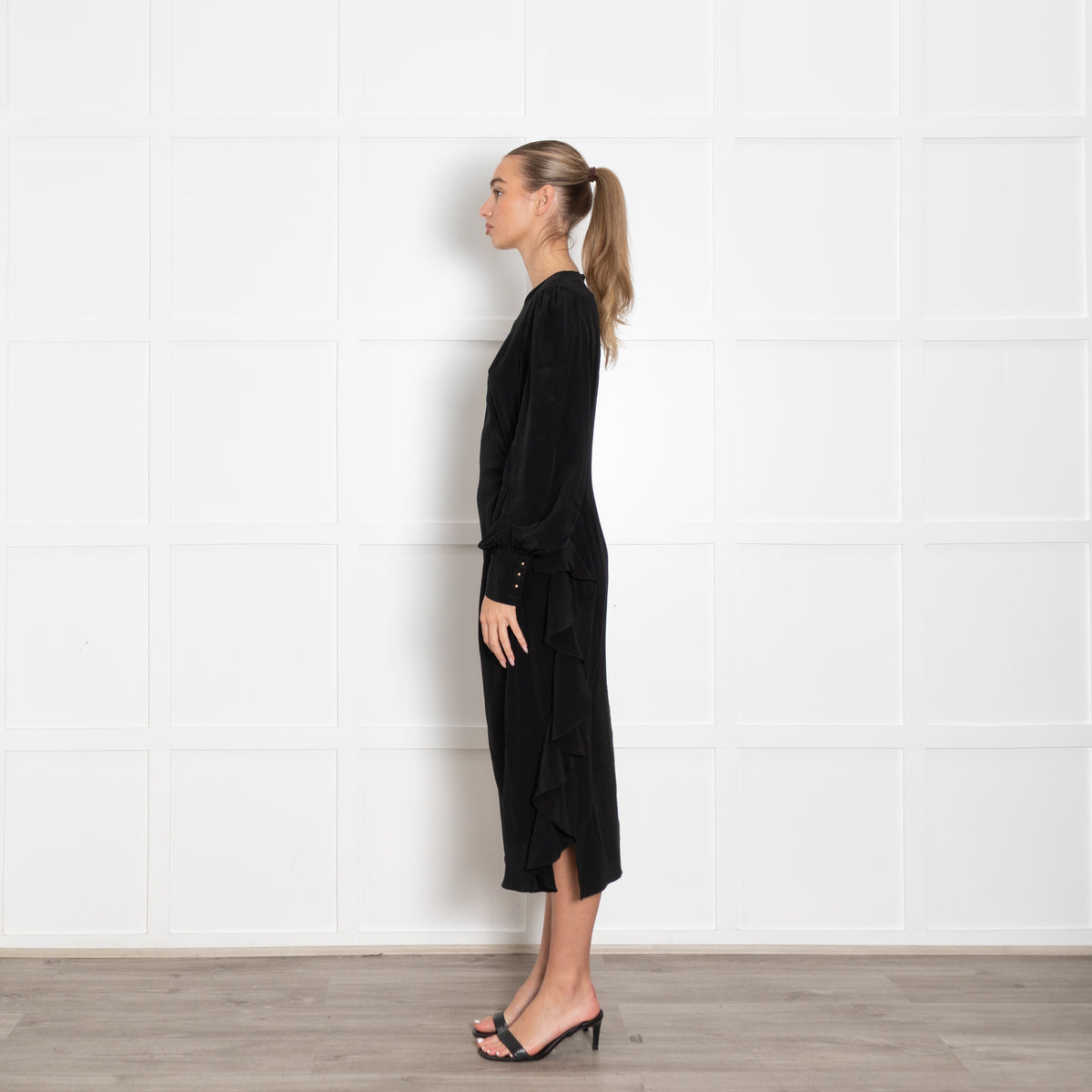 Zimmermann Black Long Sleeve Dress With Side Pleat Detail