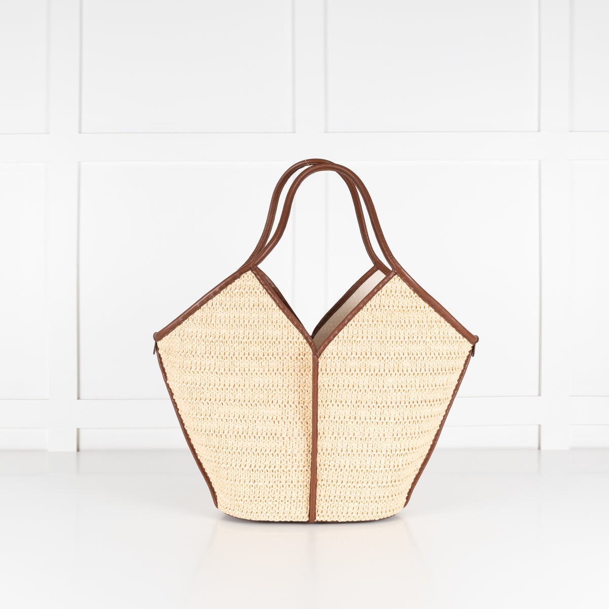 Hereu Natural Calella Raffia Brown Leather Trim Bag
