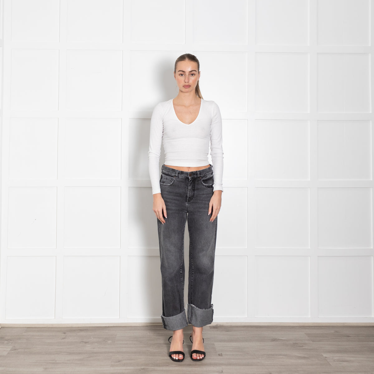 Me +Em Grey Denim  Ankle Grazer Turn Up Hem Jeans