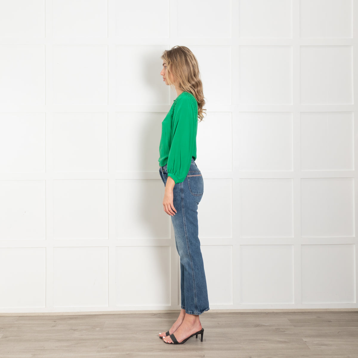 Joie Green Silk Ruched Side Detail Blouse