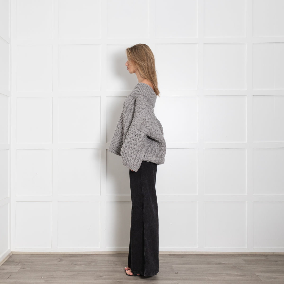 Mr Mittens Grey Honey V Neck Cable Knit Jumper