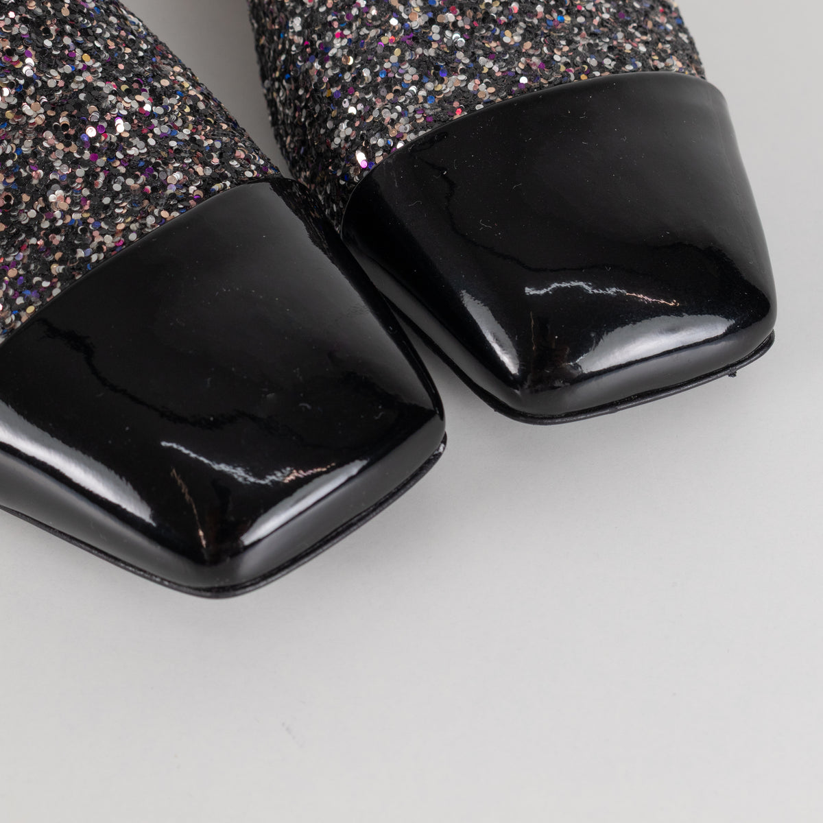 Chanel Black Glitter Cap Toe Loafers