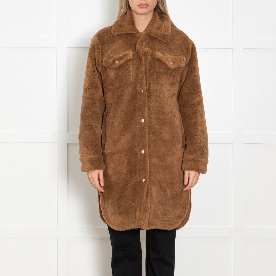 Suncoo Brown Teddy Long Shacket