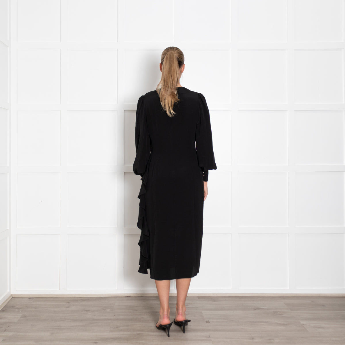 Zimmermann Black Long Sleeve Dress With Side Pleat Detail