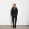 Mulberry Navy Blue Wool Blend Satin Trim Trousers Suit