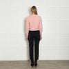 Sezane Pale Pink Black Velvet Heart Button Knitted Cardigan