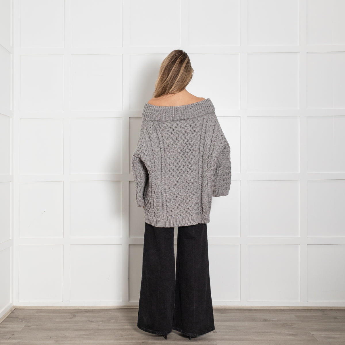 Mr Mittens Grey Honey V Neck Cable Knit Jumper