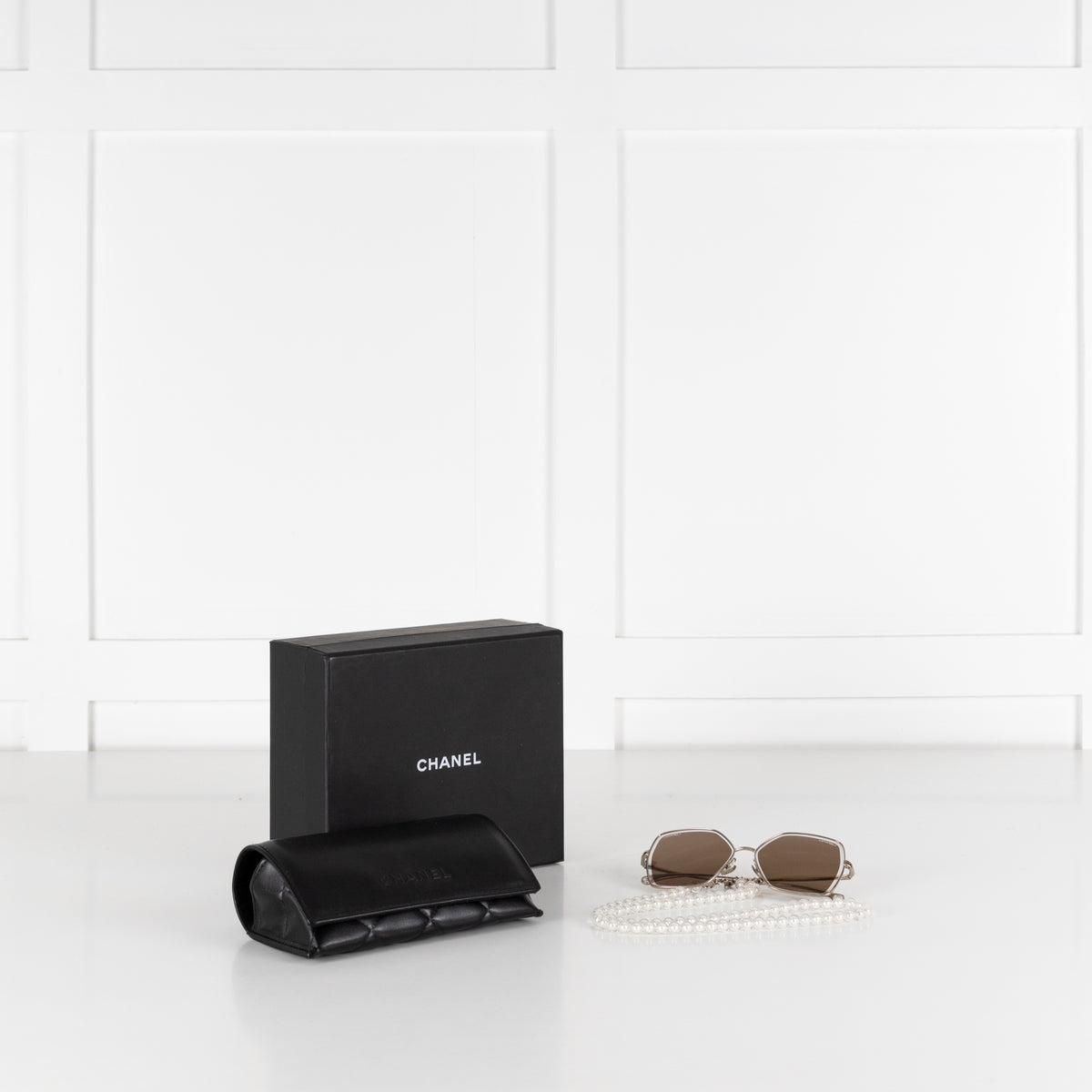 Chanel Light Lens Oversized Butterfly Sunglasses with Pearl Chain