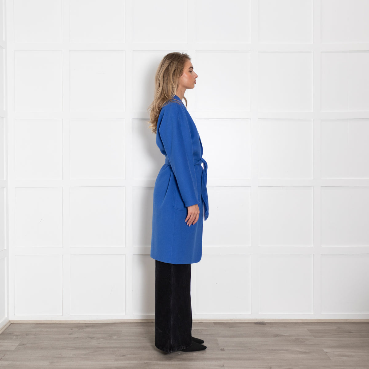 Max Mara Blue Wool Angora Blend Belted Coat