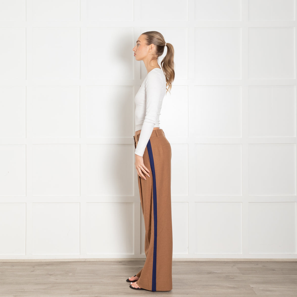 Me + Em Tan Trousers With Blue Side Stripe