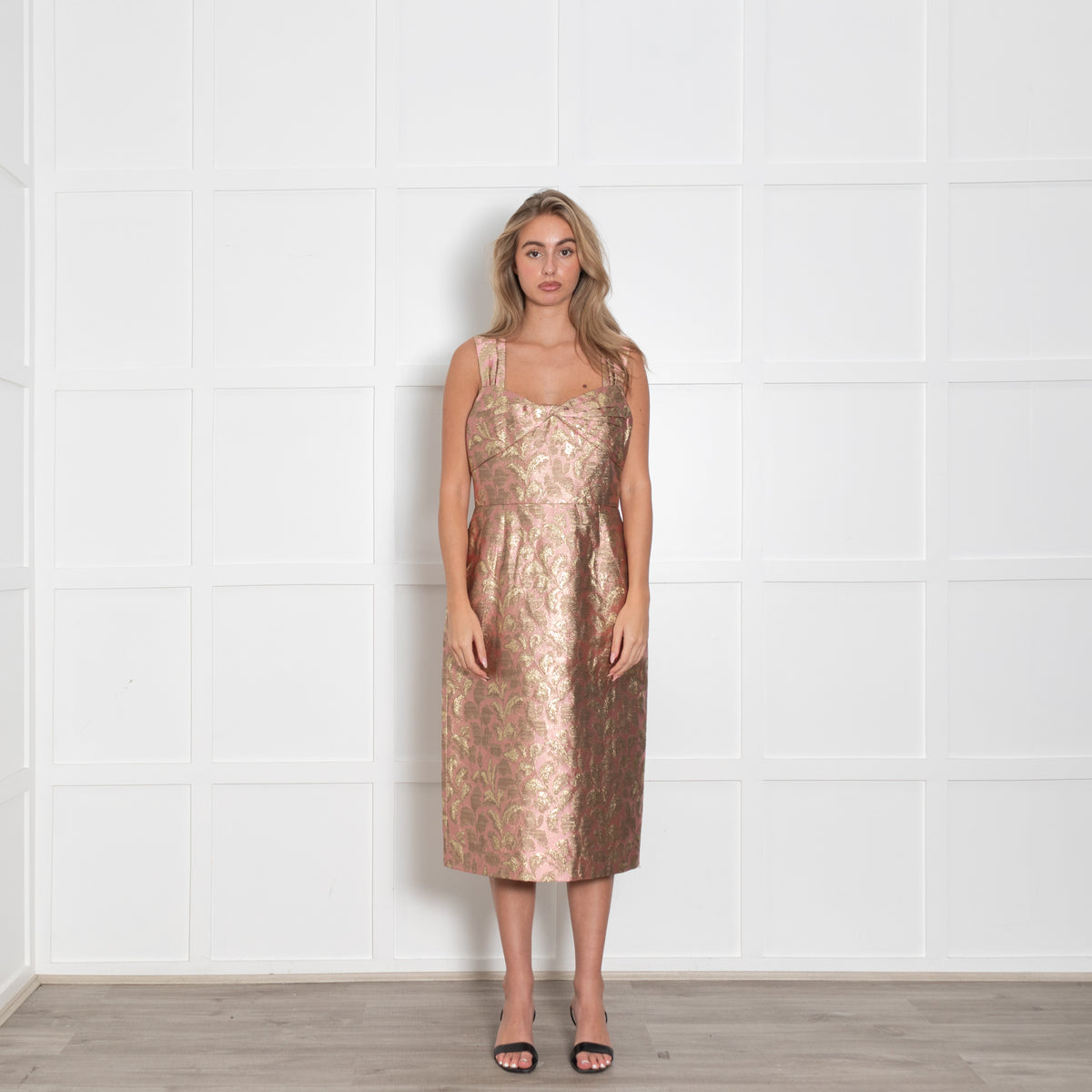 Prada Pale Pink Gold Jacquard Sleeveless Dress